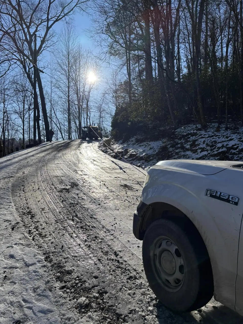 Cantrell's truck running its route on snow-covered roads